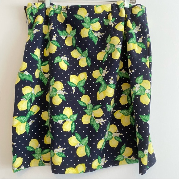 Talbots Navy Blue Lemon Pattern Skirt 16W Spring Summer Garden Girl Fruit - Picture 3 of 6